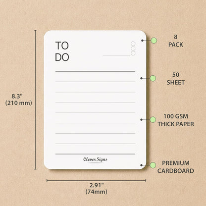 Mini To Do List Notepad 8 Pack, A7 Size 2.9" x 4.1", 50 Sheets Each, Undated Daily To Do Planner with Deadline Column, Thick Paper, Cardboard Backing, Small Checklist Memo Pads for Shopping, Work, Home & School