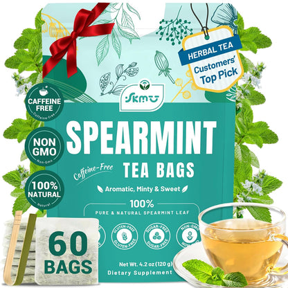SKMTT Spearmint Tea Bags, Refreshing Mint Herbal Tea, Caffeine Free, 60 Ct