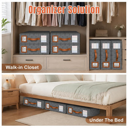 Large Bed Sheet Organizers and Storage for Linen Closet, Grey