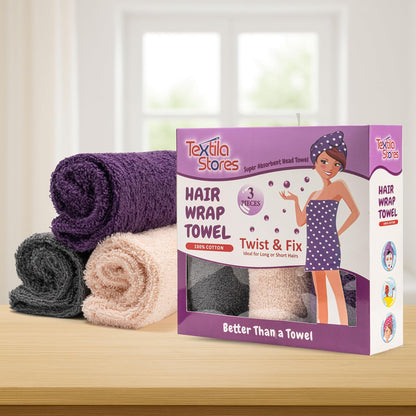 Textila 100% Cotton Hair Wrap Towels for Women (Pack of 2, Raspberry & Green) – Soft & Absorbent Turban Towels for Long, Curly, Frizz-Prone Hair