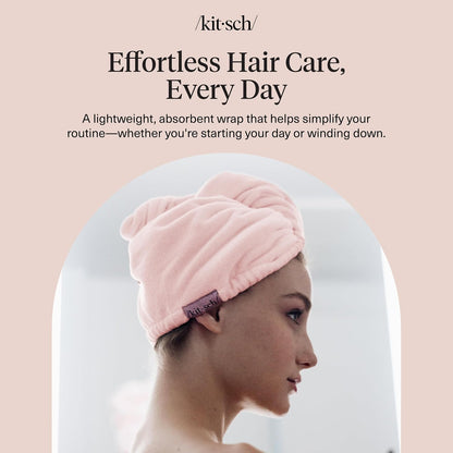 Kitsch Microfiber Hair Towel Wrap for Women – Ultra Absorbent Microfiber Bath Towels for Wet, Curly, Long or Short Hair – Anti-Frizz Hair Wrap, Great Hair Products Gift for Women – Pink