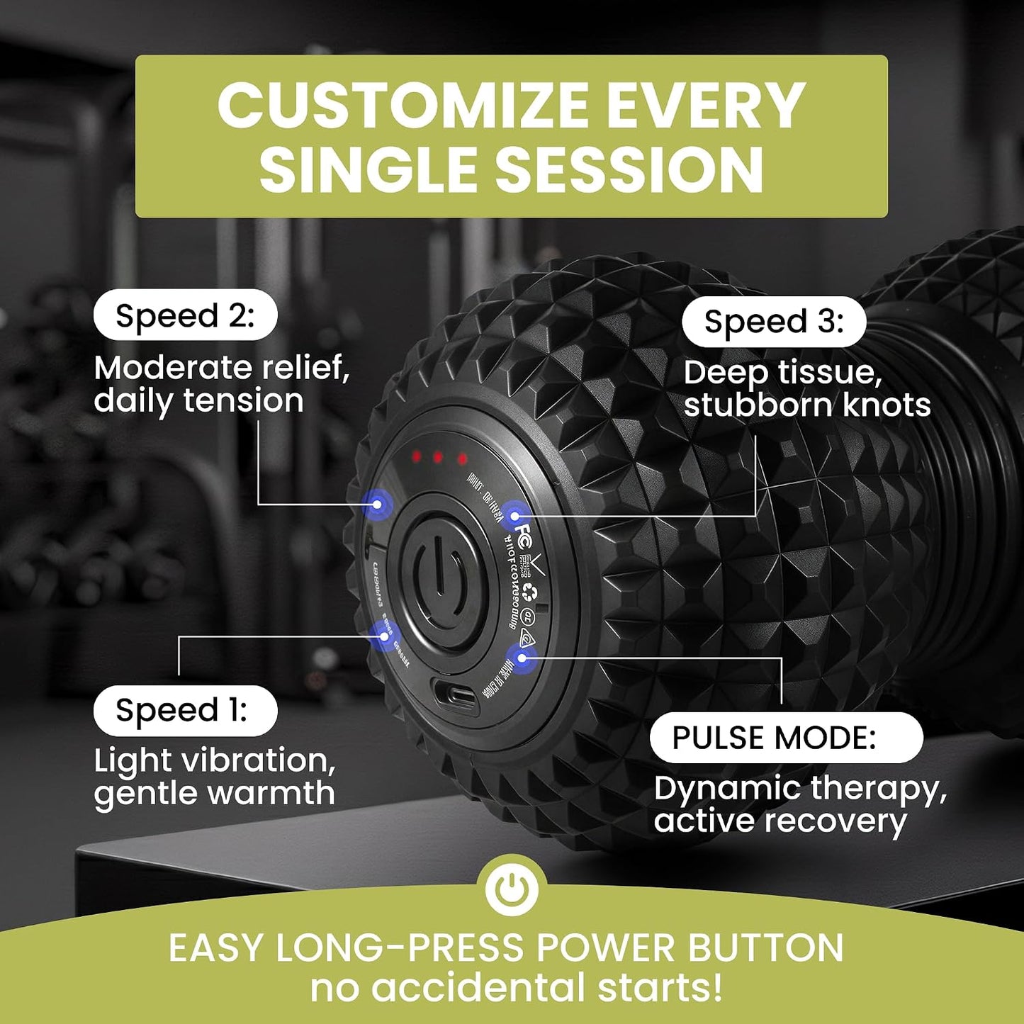 4-Speed Vibrating Peanut Massage Ball for Targeted Muscle Relaxation & Mobility Support | Textured Deep Pressure Roller | Compact & Rechargeable