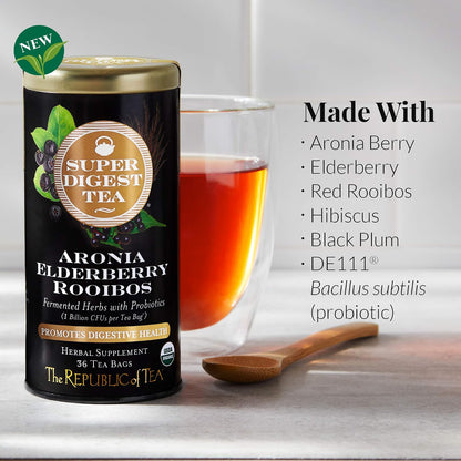 The Republic of Tea Organic Aronia Elderberry Rooibos SuperDigest Tea® | Probiotic Tea Bags (36 count)
