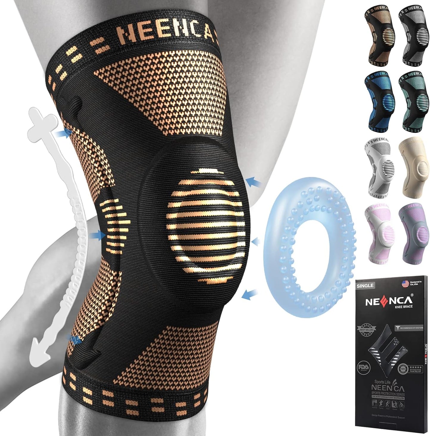 NEENCA Professional Knee Brace for Pain Relief, Medical Knee Support with Patella Pad & Side Stabilizers, Compression Knee Sleeve for Meniscus Tear, ACL, Joint Pain, Runner, Workout (Black, Medium)