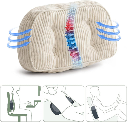 HIGOGOGO Lumbar Support Pillow for Recliner Chair/Accent Chair/Couch/Office Chair, Tufted Corduroy Back Support Cushion for Elderly, Recliner Cushions for Back Rest, Pain Relief, Reading, Brown