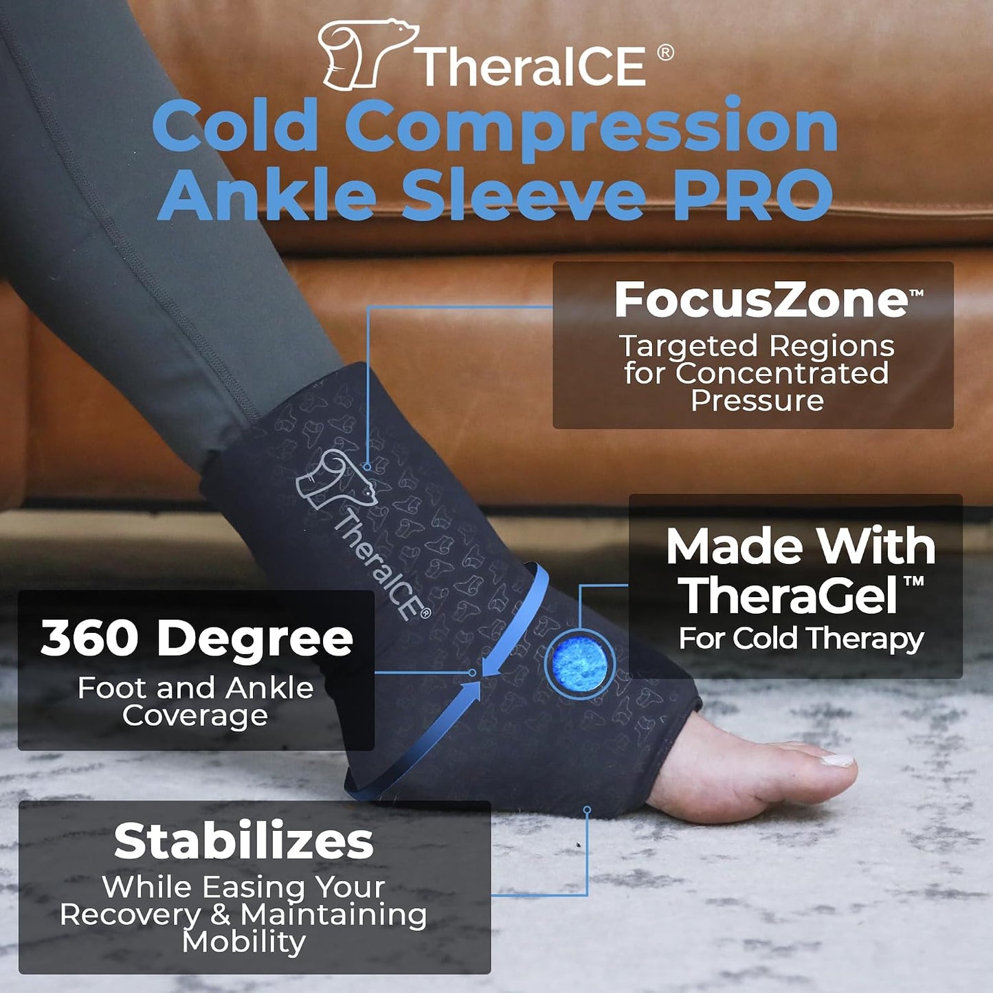 TheraICE Ankle Ice Pack Wrap for Swelling & Sprained Ankle Brace for Women Men, Cold Therapy Foot Heel Spur Support Compression Socks, Plantar Fasciitis & Achilles Tendonitis Sore Feet Pain Relief
