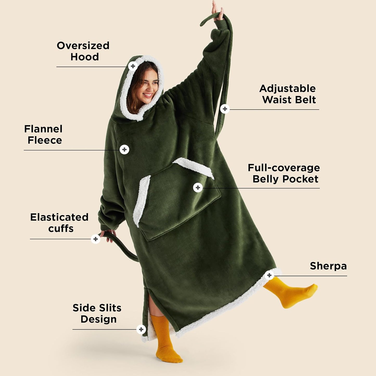 Bedsure Wearable Blanket Hoodie, Long Hooded Blanket Sweatshirt as Mothers Birthday Gifts for Women, Cozy Sherpa Hoodie for Adult, Standard, Grey