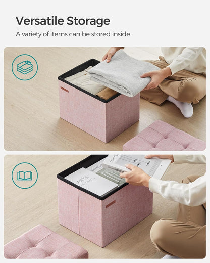 SONGMICS Mazie Collection - Small Folding Storage Ottoman, Foot Rest Stool, 12.2 x 16.1 x 12.2 Inches, 286 lb Load Capacity, for Living Room, Bedroom, Home Office, Dorm, Dark Gray ULSF102G01
