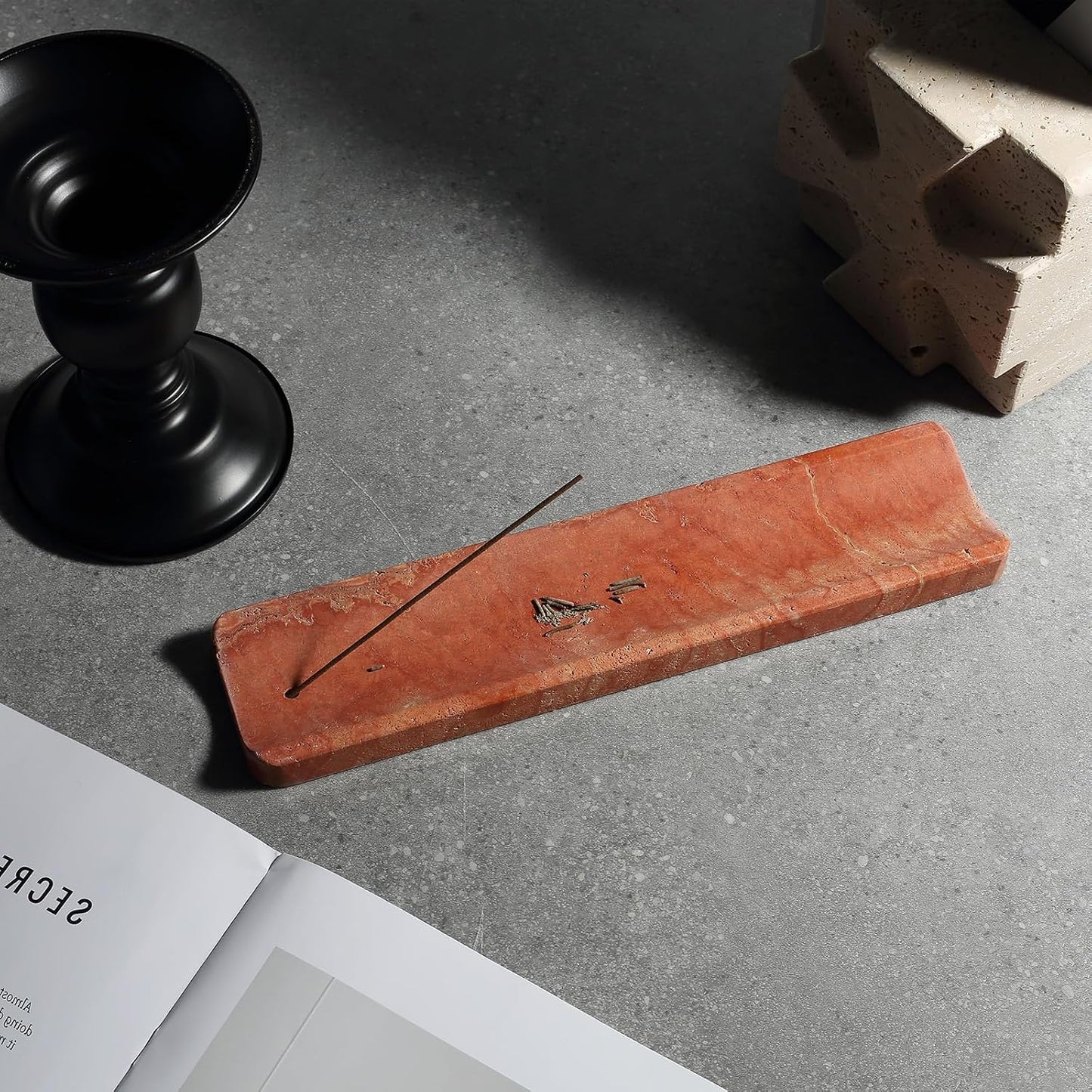 Koville Marble Incense Holder, Incense Holder for Sticks, Incense Sticks Holder Ash Catcher for Meditation Yoga SPA, Natural Stone Incense Burner, Home Table Decor (Grey)