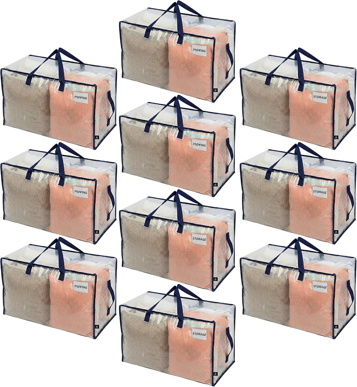 VENO Clear Extra Large Moving Bags & Storage Totes, Heavy Duty Organizer with Reinforced Handles & Strong Zippers for Clothes, College Dorm Essentials, Moving Supplies