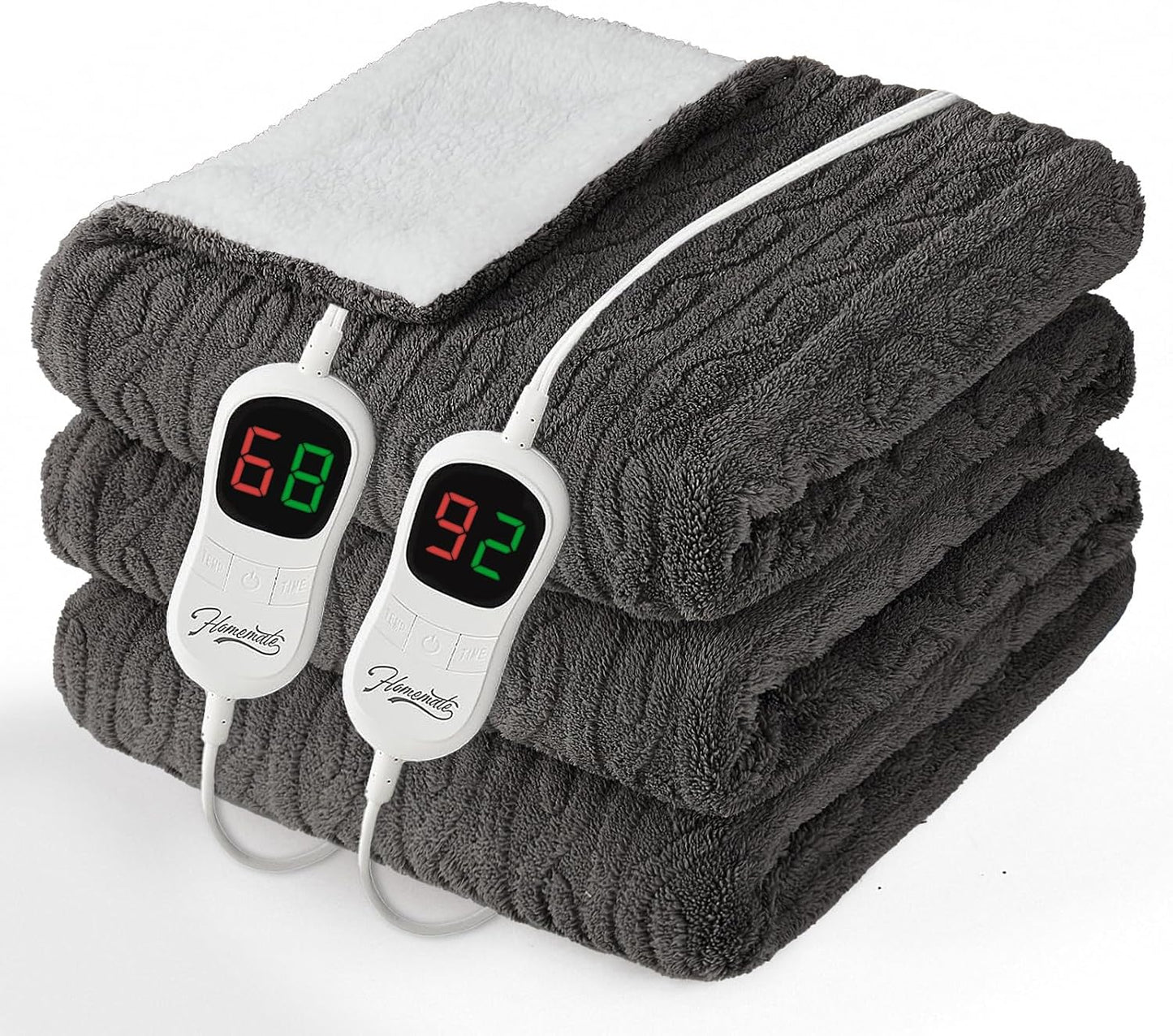 Homemate Electric Heated Blanket Twin - 62"x84" Heating Bed Blankets Throw with 10 Heating Levels 8 Hours Auto Off Fast Heating Over-Heated Protection Ultra Soft Warm Flannel ETL Certified Grey - Colors A