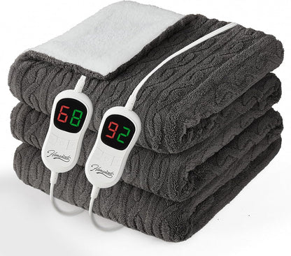 Homemate Electric Heated Blanket Twin - 62"x84" Heating Bed Blankets Throw with 10 Heating Levels 8 Hours Auto Off Fast Heating Over-Heated Protection Ultra Soft Warm Flannel ETL Certified Grey - Colors A