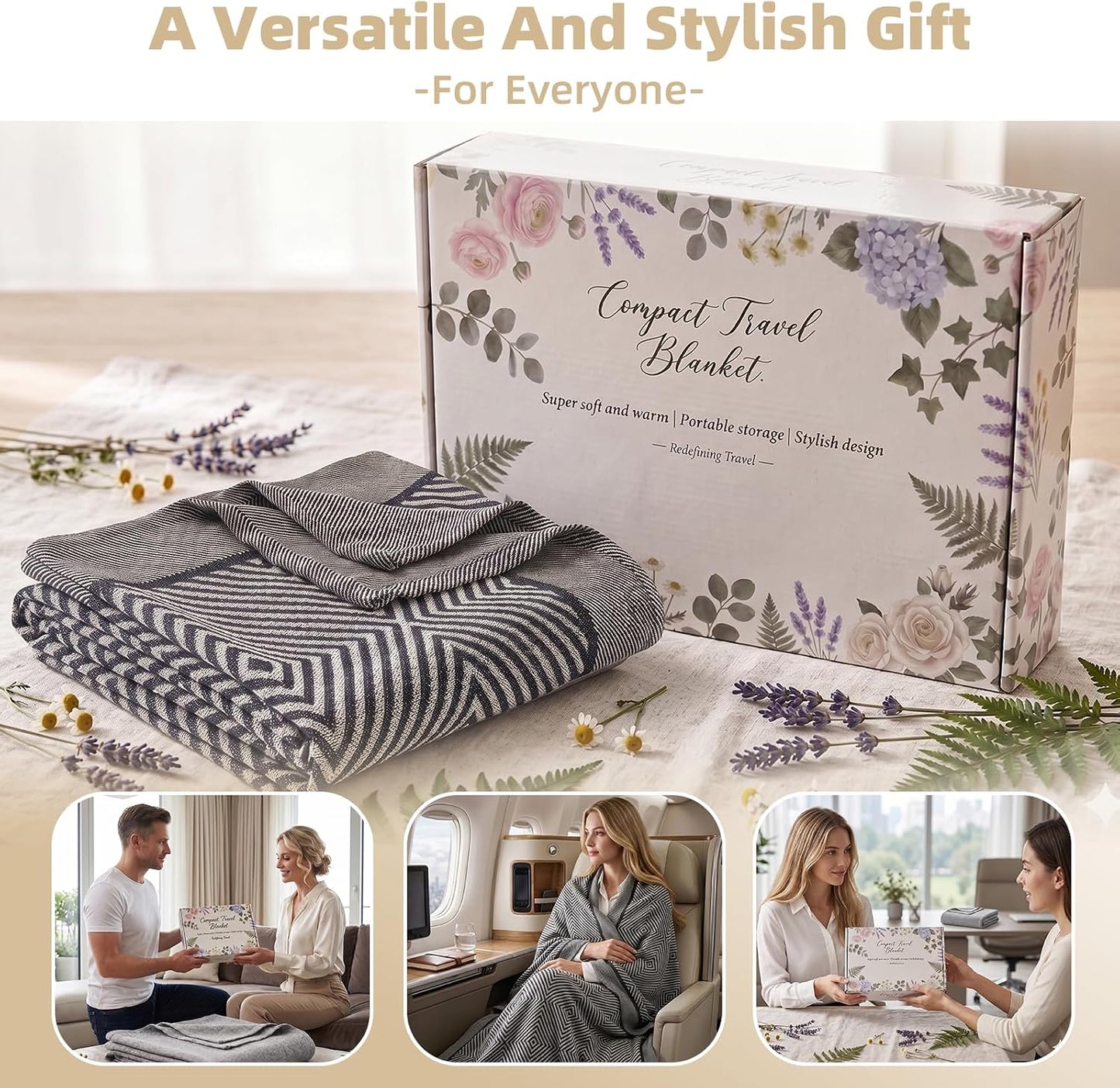 Travel Blanket Airplane - Ultra Soft & Lightweight Knit Design Compact Airplane Blanket,53x72 Inch,Stylish Travel Shawl Wraps for Flights,Office,Home Use,Travel Essentials & Gifts