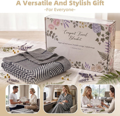 Travel Blanket Airplane - Ultra Soft & Lightweight Knit Design Compact Airplane Blanket,53x72 Inch,Stylish Travel Shawl Wraps for Flights,Office,Home Use,Travel Essentials & Gifts