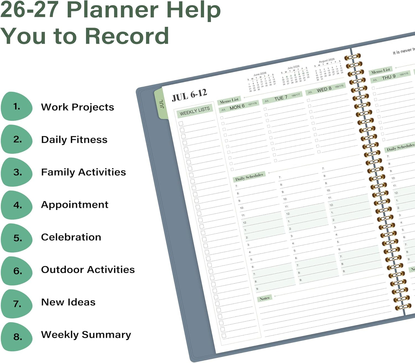 Appointment Book 2026-2027- Business Planner, JUL 2026 - JUN 2027,Planner 2026-2027, 3-Tier Schedule Planner, 8.74" x 11.38", 60 Minutes Intervals + Monthly Tabs + Leather Cover + Pocket - Pea Green