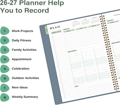 Appointment Book 2026-2027- Business Planner, JUL 2026 - JUN 2027,Planner 2026-2027, 3-Tier Schedule Planner, 8.74" x 11.38", 60 Minutes Intervals + Monthly Tabs + Leather Cover + Pocket - Pea Green