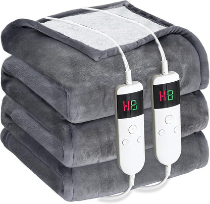 Electric Heated Blanket Throw Size 50''x60''-Control Heating Blanket, Soft & Warm Flannel 10-Level Temperature Control, 8 Hours Auto Off, Rapid Heating & Overheat Protection