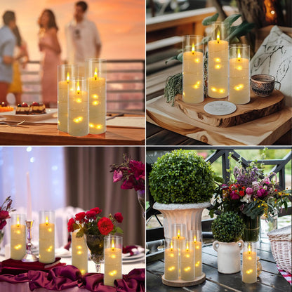 24 Pcs LED Flameless Candles with Remote, 3D Flickering Flame & LED String Lights, Acrylic Clear Cylinder, Timer Function, Romantic Ambience for Home Decor, Party, Wedding (Ivory).