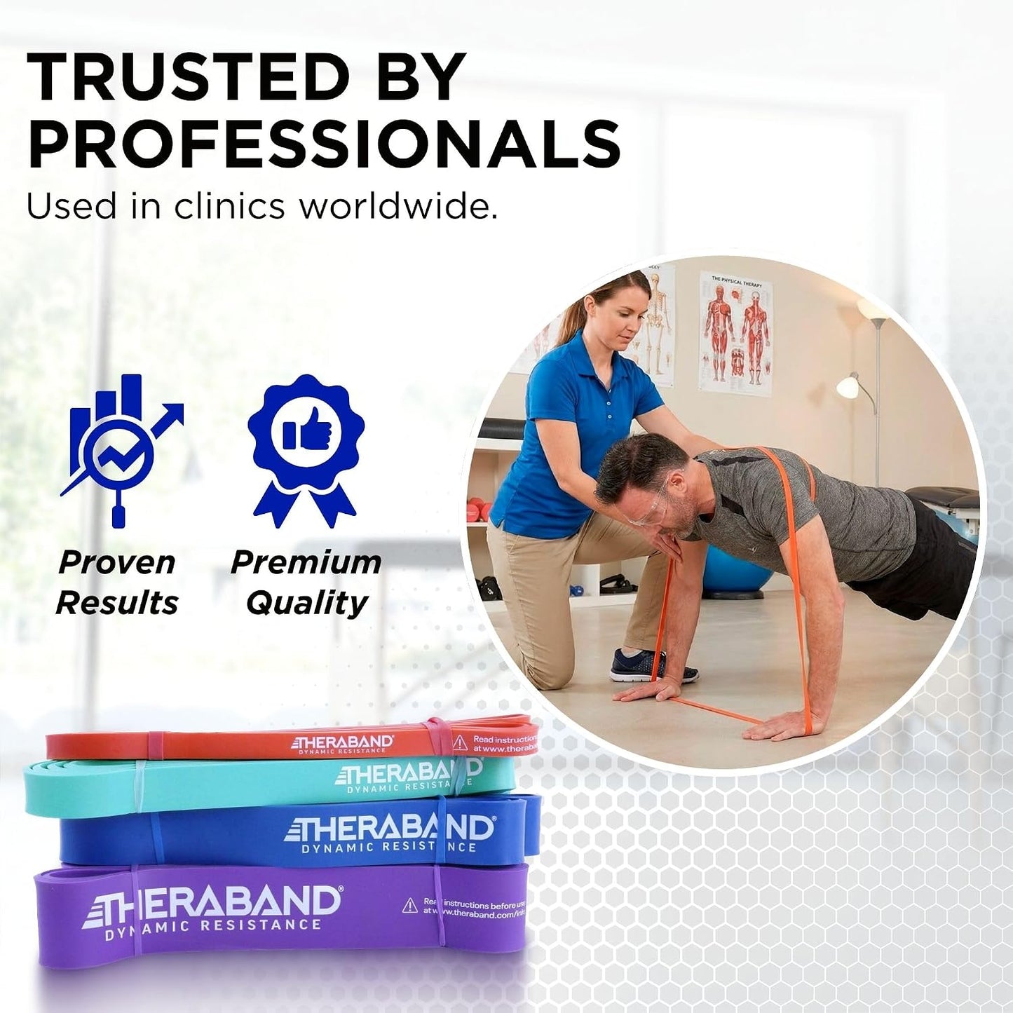 THERABAND High Resistance Band Set of 2, Light and Medium Elastic Super Bands for Full Body Workouts, Physical Therapy, Strength Training, Durable 41” Loop Exercise Bands, 15-25 lbs Resistance