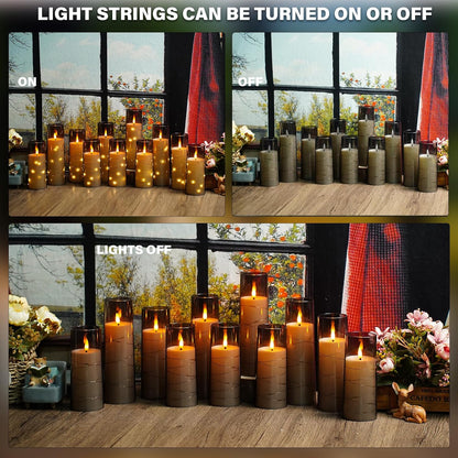 Nimiko Flickering Flameless LED Candles,Battery Operated Candles 24 Pcs with Embedded Star String,Acrylic LED Pillar Candles with Remote,Suitable for Home Decoration to Create an Atmosphere (White)