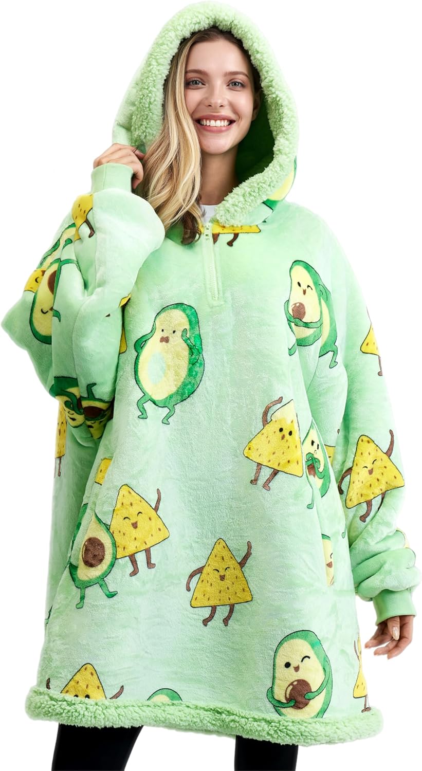 Giggling Getup Wearable Blanket Hoodie for Adults Gifts for Teen Girls Sister Women Sherpa Fleece Printed Hooded Blanket Sweatshirt Warm Cozy with Pocket & Sleeves Beige Cat