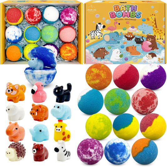 Bath Bombs for Kids with Surprise Toys Inside, 12 Pack Natural Bubble Bath Fizzy Gift Set for Girls Boys Organic,Kids Safe Halloween Birthday Christmas and Party Favor Stocking Stuffers