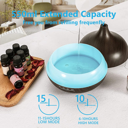 SACATR 550ml Oil Diffuser with 30x5 mL Essential Oils, Ultrasonic Technology, Remote Control for Home Office