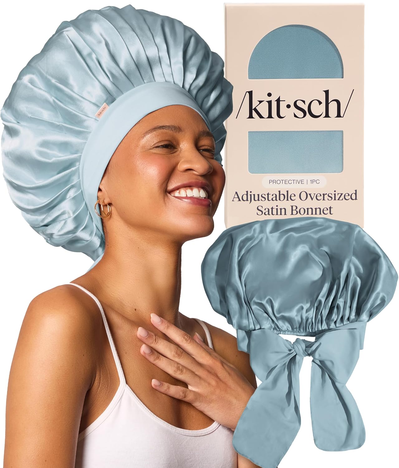 Kitsch XL Satin Bonnet for Sleeping - Softer Than Silk Bonnet For Sleeping Women - Secure Fit, Adjustable, Night Cap For Curly & Textured Hair - Prevents Breakage, Tangles & Thinning - Blush