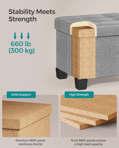 SONGMICS Storage Ottoman, Small Ottoman Foot Rest with Legs, 12.6 x 15.7 x 13.2 Inches Foot Stool, Load up to 660 lb, for Living Room, Bedroom, Dorm, Slate Gray ULSF012G01