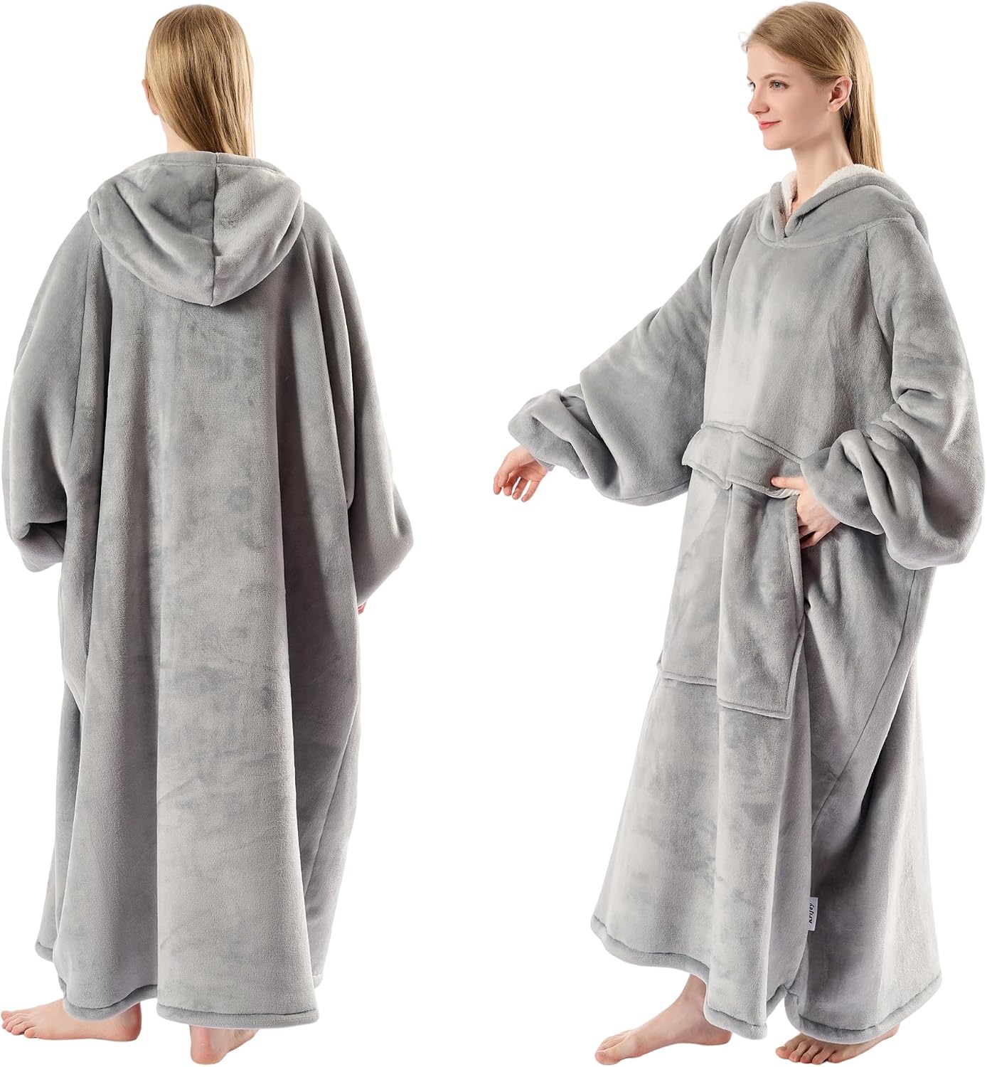 Krifey Wearable Blanket Hoodie, Oversized Sherpa Hooded Blanket for Adults | Soft sherpa fleece with sleeves and pocket; oversized fit for lounging, WFH, camping, Christmas and white elephant gifts.