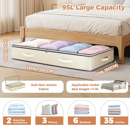 Budding Joy 95L Under Bed Storage Containers, 4 Pack Closet Organizers Grey