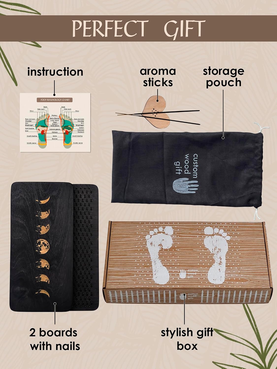 Sadhu board, Wooden Yoga Board for Acupressure and Meditation with Nails for Deep Tissue Massage, Acupuncture Massage, Nails Distance 0.39 In (10 mm) (ebony-moon, 0.39)
