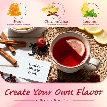 WT WEETEE Hawthorn Hibiscus Tea Bags 50ct, Caffeine-free Herbal for Heart
