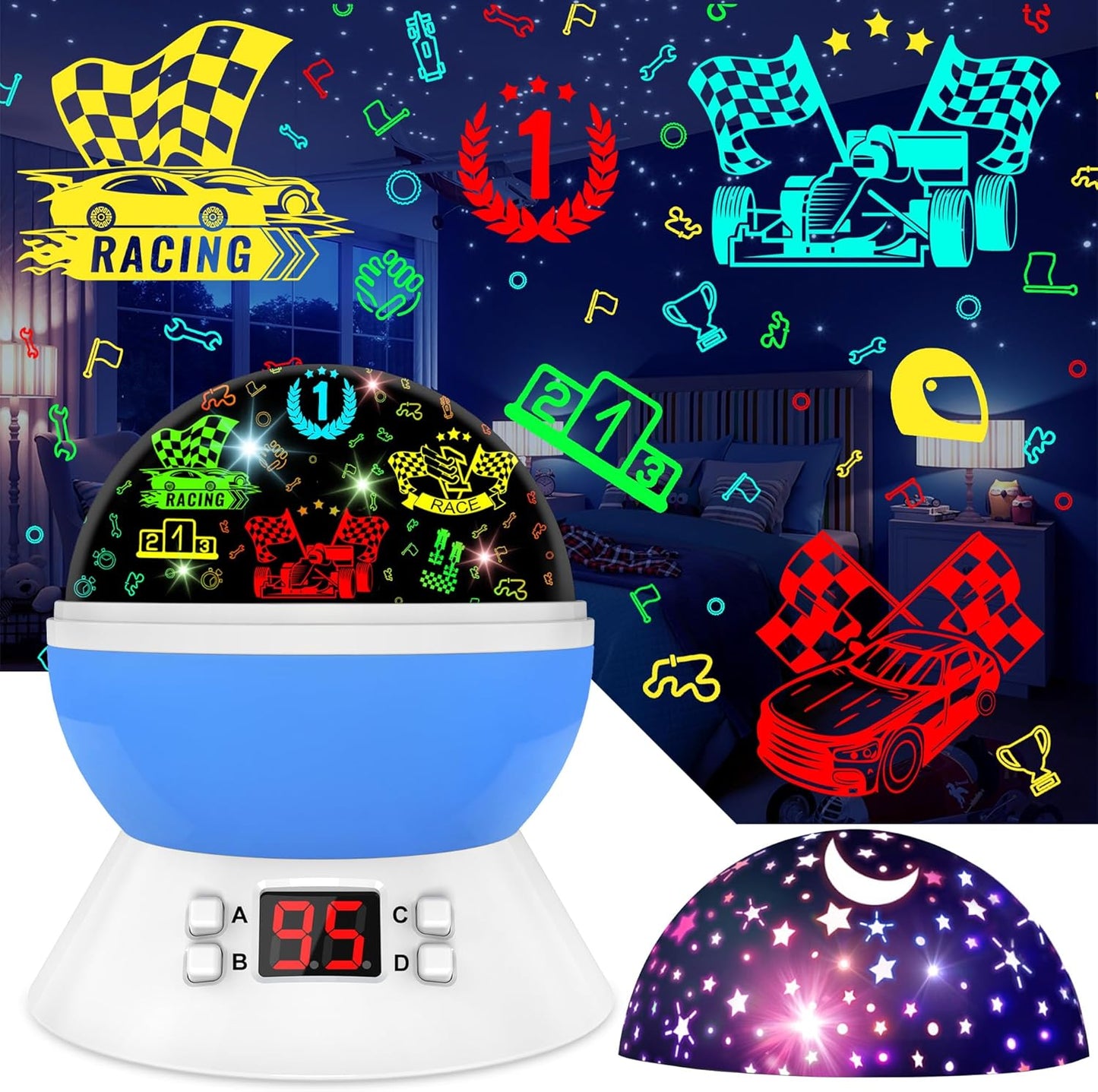 Kids Star Projector Night Light, Star Night Light Projector for Kids, Ceiling Stars Projection Lamp with Timer, 360° Rotating Night Light for Bedroom, Birthday Gift for 3 4 5 Year Old Girls Boys Black