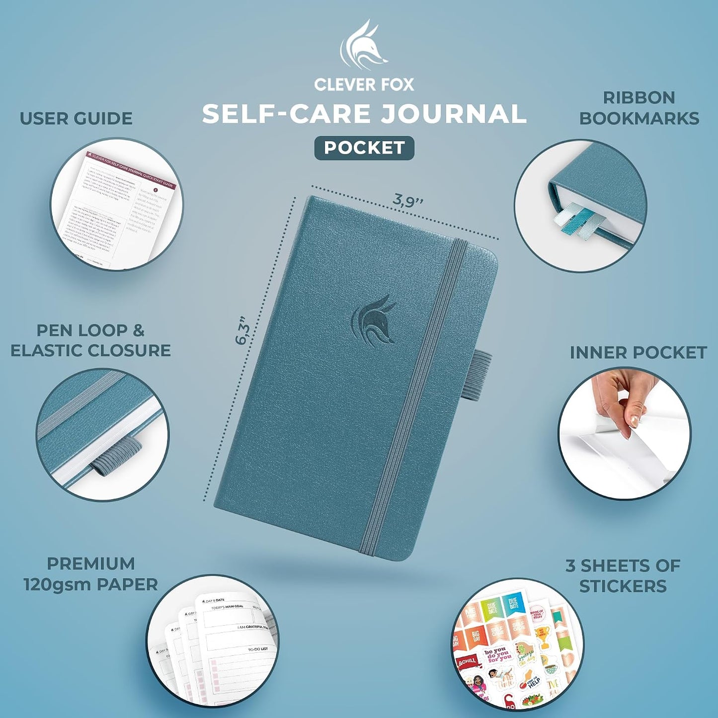 Clever Fox Self-Care Journal – Daily Reflection Notebook – Mental Health & Personal Development Planner, Meditation & Mood Log, A5 (Aquamarine)
