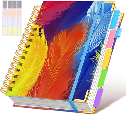 Hardcover Spiral Notebook journal with Removable Dividers Tabs, 300 Pages Leather 5 Subject Notebook College Ruled, 8"x10" Large B5 Notebooks for Work School Note taking, Lined Journal for Women,Black