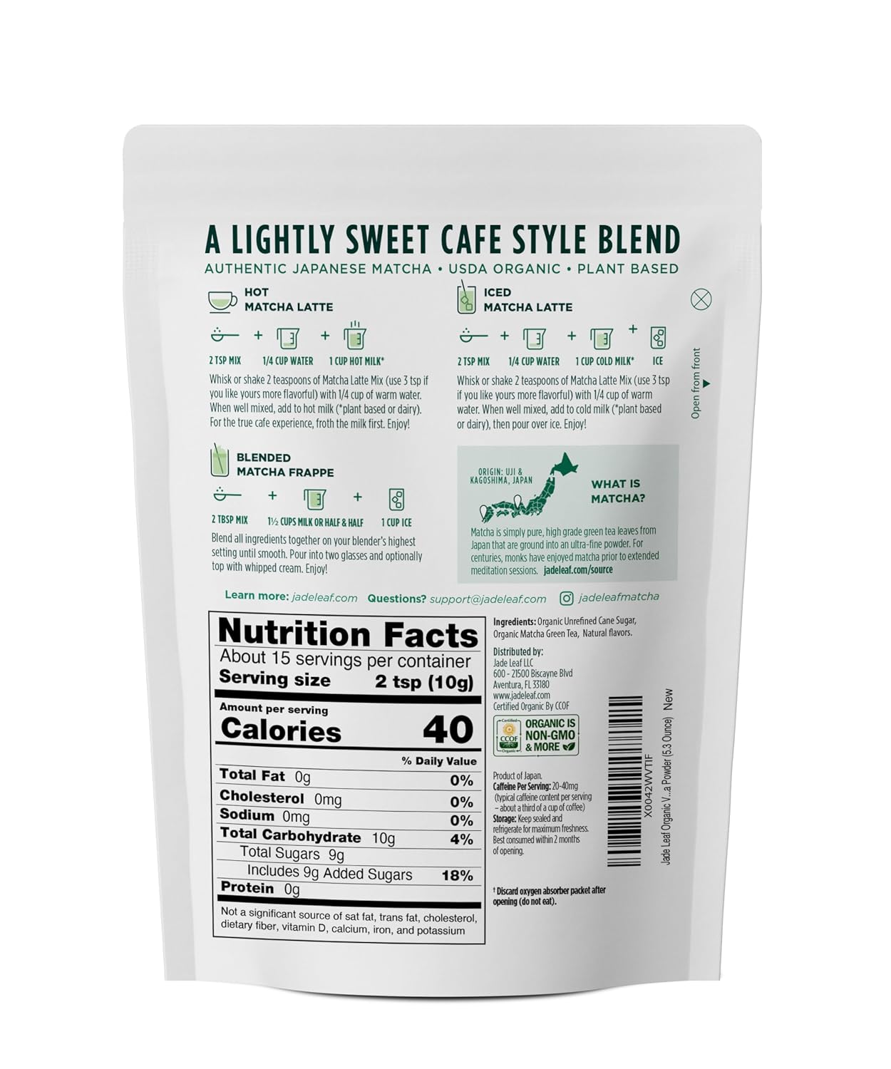 Jade Leaf Matcha Organic Matcha Latte Mix - Bulk Value Size - Lightly Sweet Japanese Matcha Powder with Organic Cane Sugar for Café Style Blend, 35.3 Ounce / 1000g (Pack of 1)