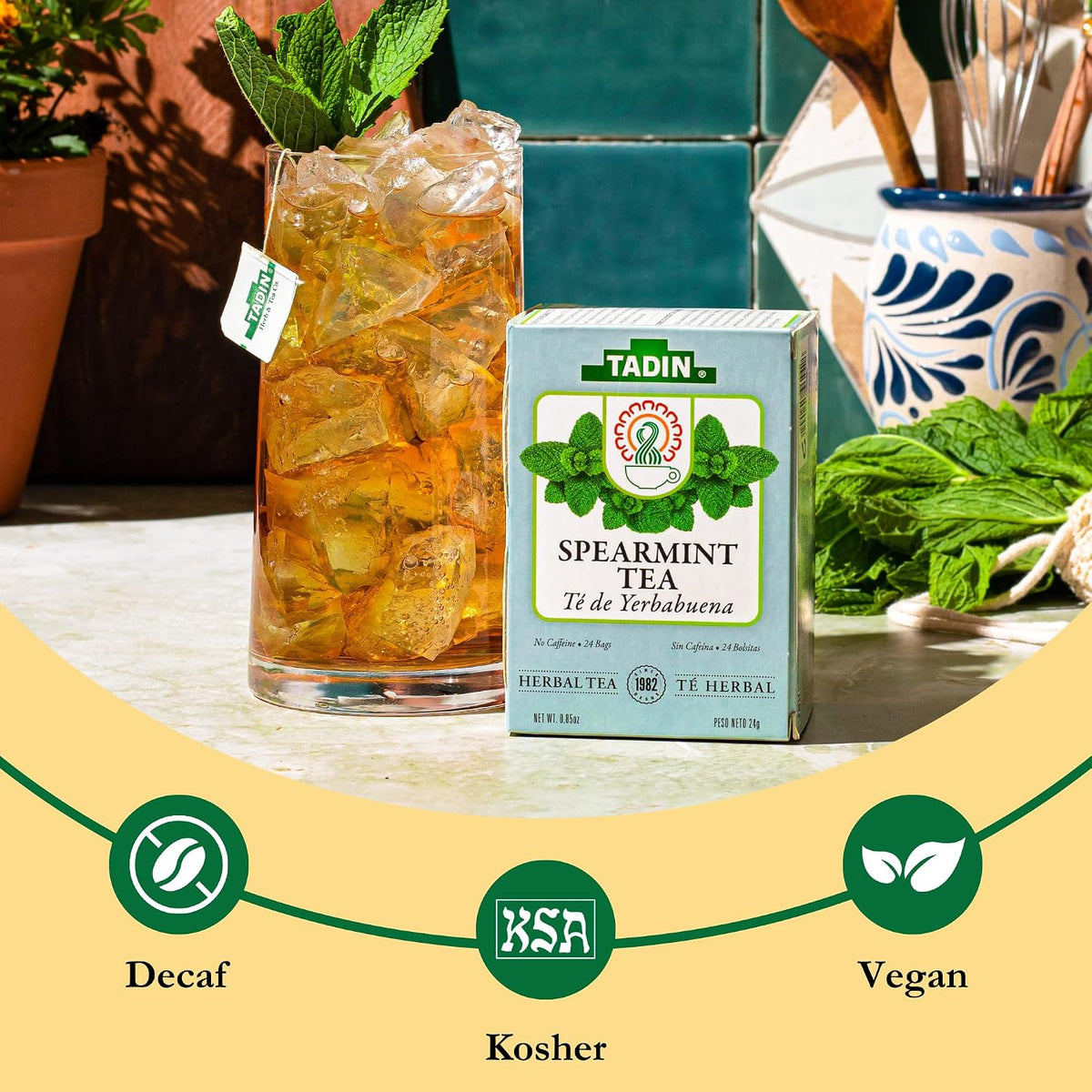 Tadin Spearmint Tea, Herbal Tea, Caffeine Free, 24 Tea Bags Per Box, Pack of 1