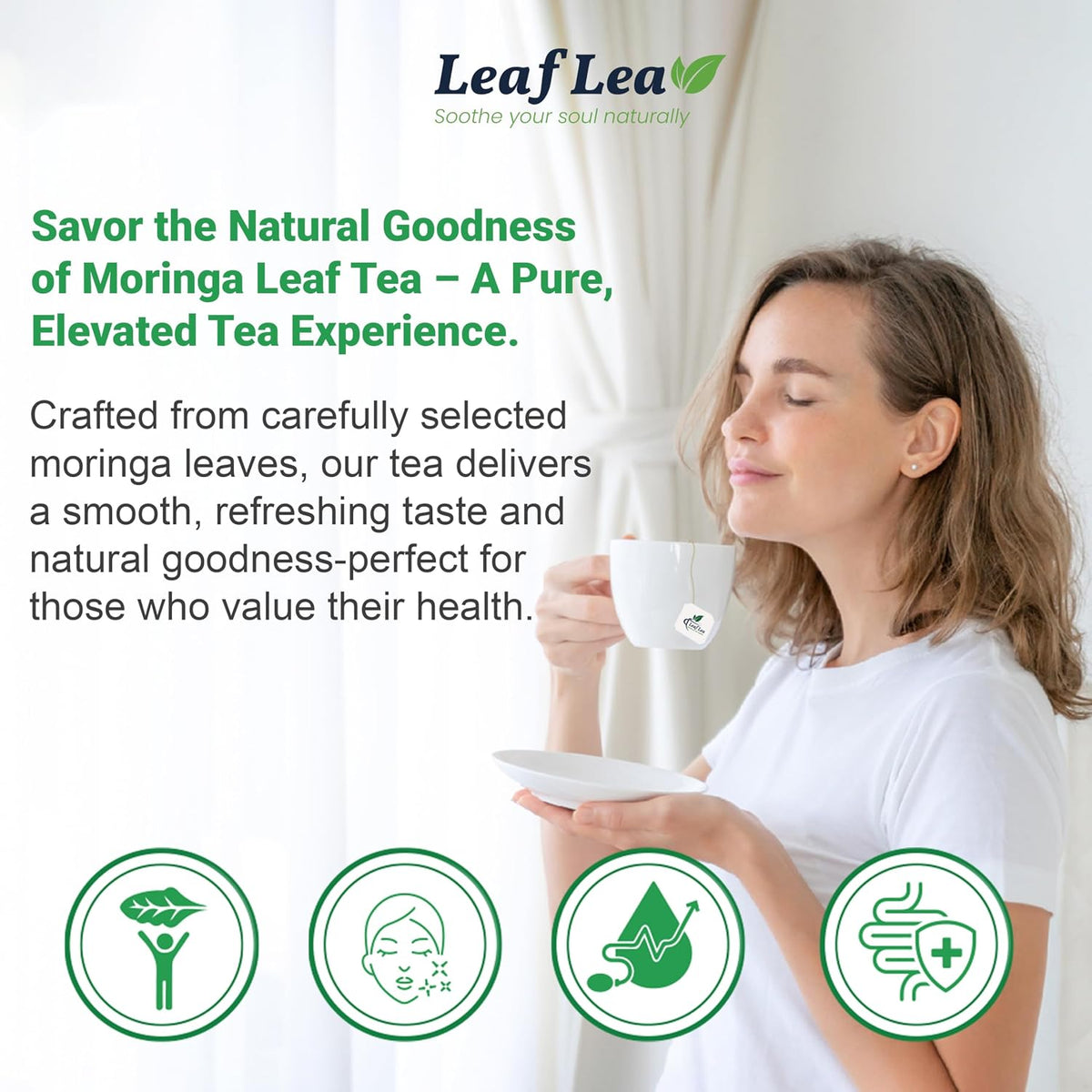 LeafLea Moringa Tea Bags, Pure Moringa Leaf Herbal Tea, 80 Count, 2 Boxes