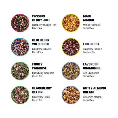 Tiesta Tea - Discovery Sampler Dry Flight Set, Loose Leaf, High to No Caffeine, Hot & Iced Up to 200 Cups, Tea Variety Pack with Green, Herbal, Black & Chai Brew, 20 Resealable Sample Pouches
