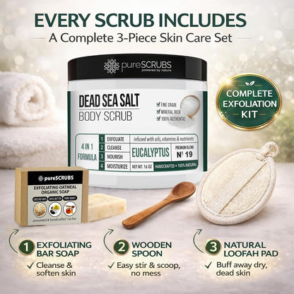 pureSCRUBS Premium Cucumber Body Scrub Set, Exfoliating Dead Sea Salt Scrub