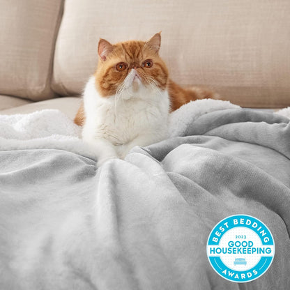 Bedsure GentleSoft Sherpa Fleece Throw Blanket for Couch, Non-Heated, Thick & Warm Cozy Blanket for Winter, Soft Fuzzy Plush Throw Gifts for Women and Men, Grey, 50x60 Inches