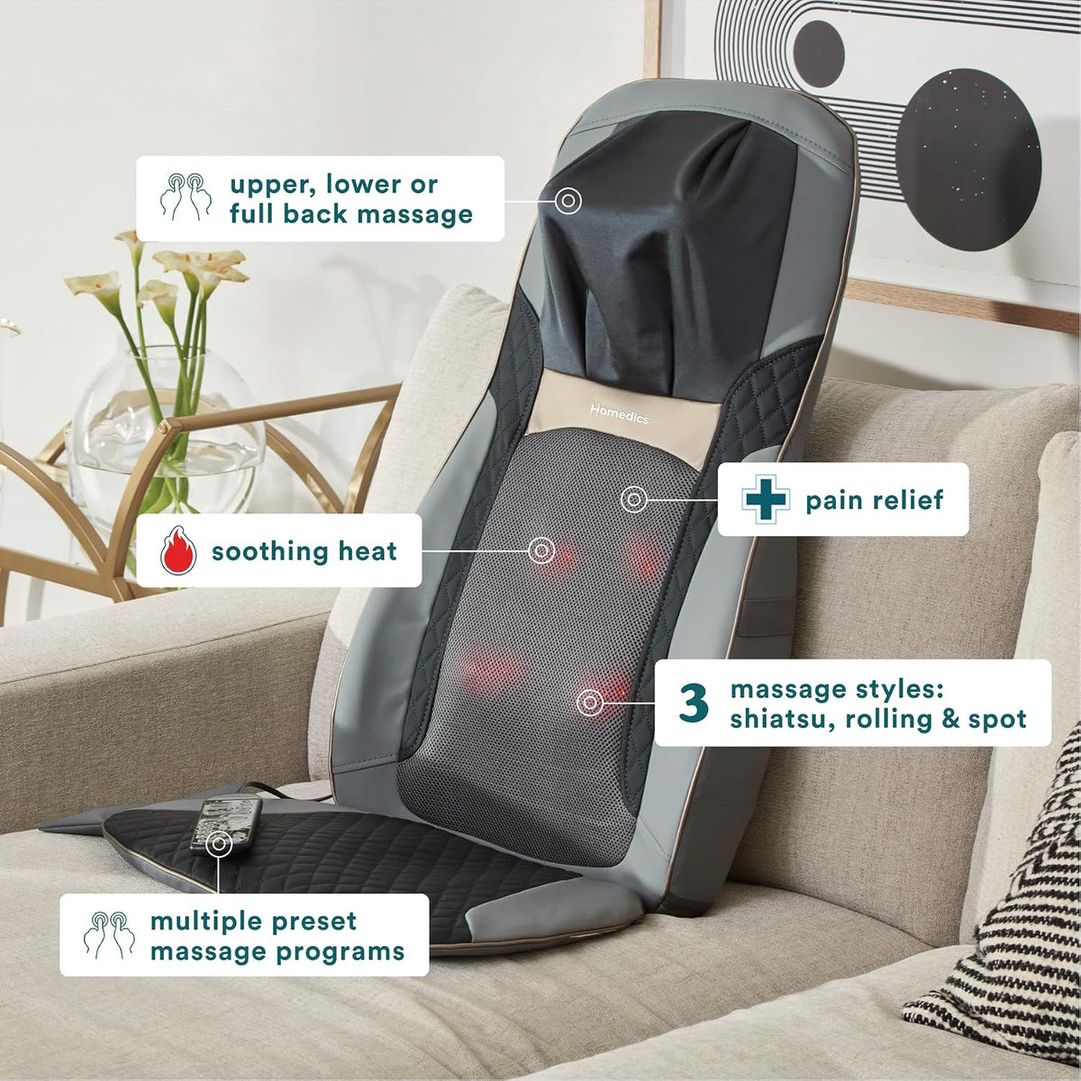 Homedics Back Massager with Heat, Shiatsu Neck and Back Massage Cushion