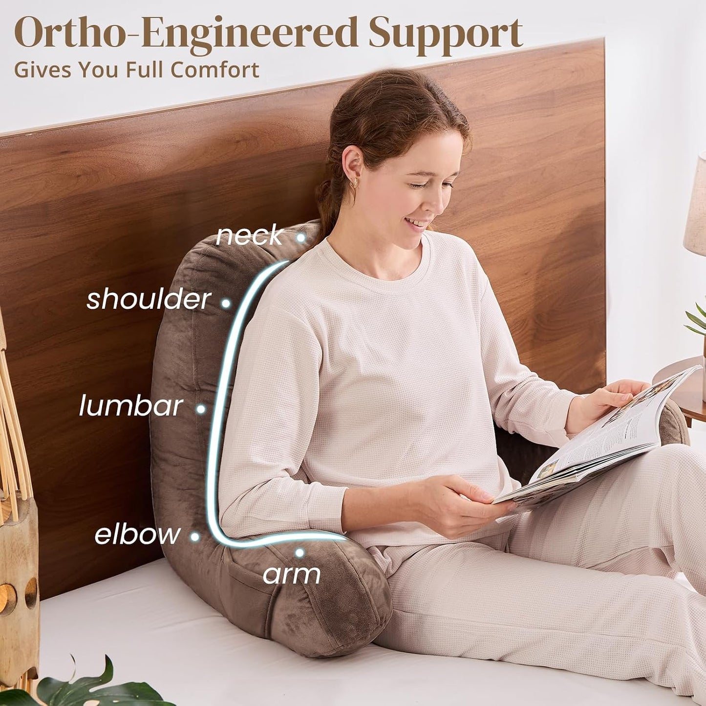 Sasttie Reading Pillows for Sitting in Bed Adult, Back Pillow Bed Sitting Up, Back-Rest Support Cushion for Sit Up on Couch, Sofa, and Floor, Dorm Essentials, Oeko-Tex Certified, Dark Grey