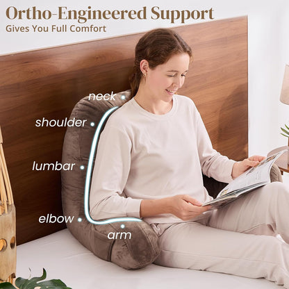 Sasttie Reading Pillows for Sitting in Bed Adult, Back Pillow Bed Sitting Up, Back-Rest Support Cushion for Sit Up on Couch, Sofa, and Floor, Dorm Essentials, Oeko-Tex Certified, Dark Grey