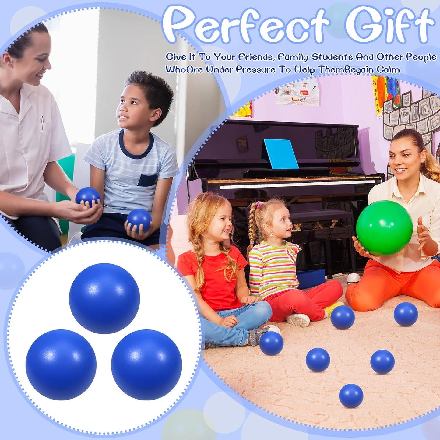 12 Pcs Blue Foam Stress Ball Squeeze Stress Relief Balls for Kids and Adults Hand Exercise Sensory Relief Toys for Anxiety ADHD Autism （Blue）