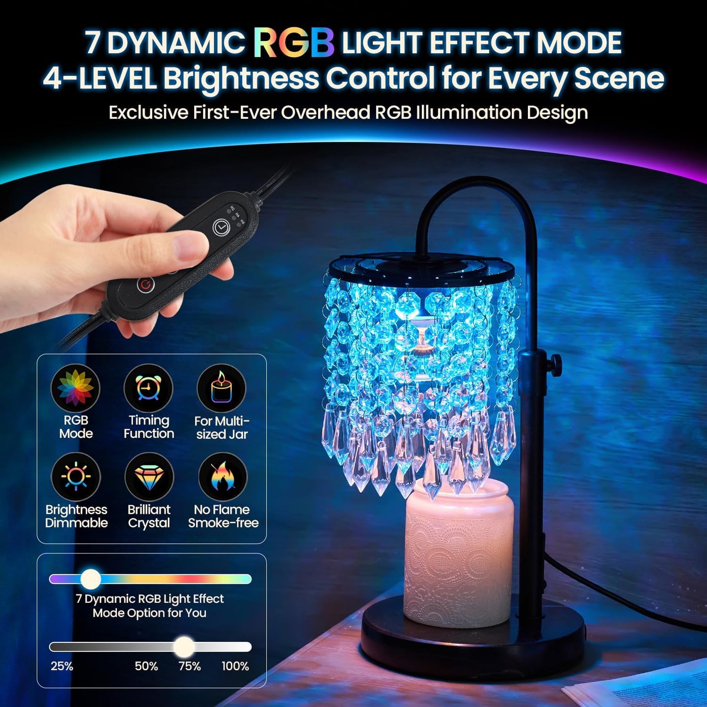 Candle Warmer Lamp with Timer Dimmer and 3 Bulbs, Lamp Candle Warmer with Marble Base,Wax Melt Warmer for Jar Candles, Birthday Gifts for Women Mom, House Warming Gifts New Home Decor (RGB-Black)