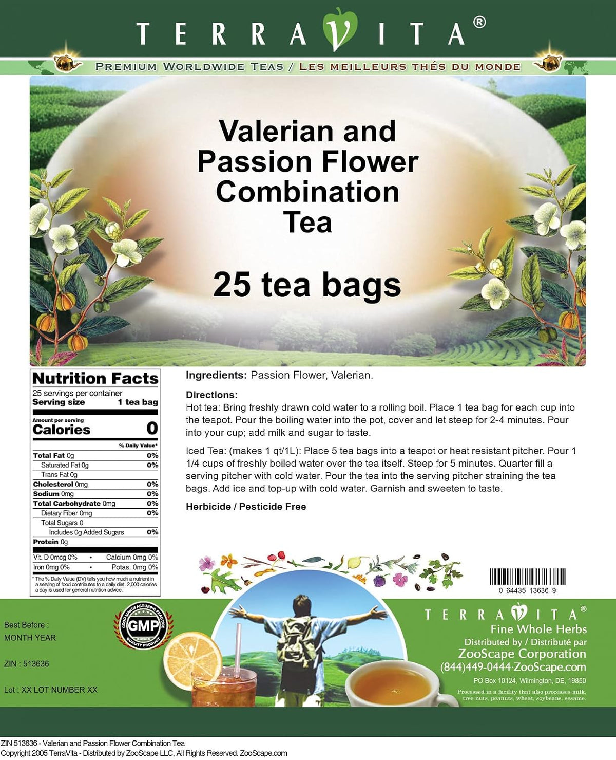 Valerian and Passion Flower Combination Tea (25 tea bags, ZIN: 513636)