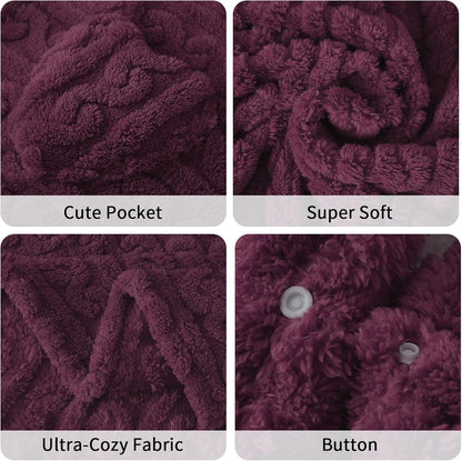 Wearable Blanket Poncho Cape Wrap for Adult, Cozy Sherpa Fleece Pocketed Shawl TV Throw Blankets for Office and Lounge(Purple,58'' x 64'')