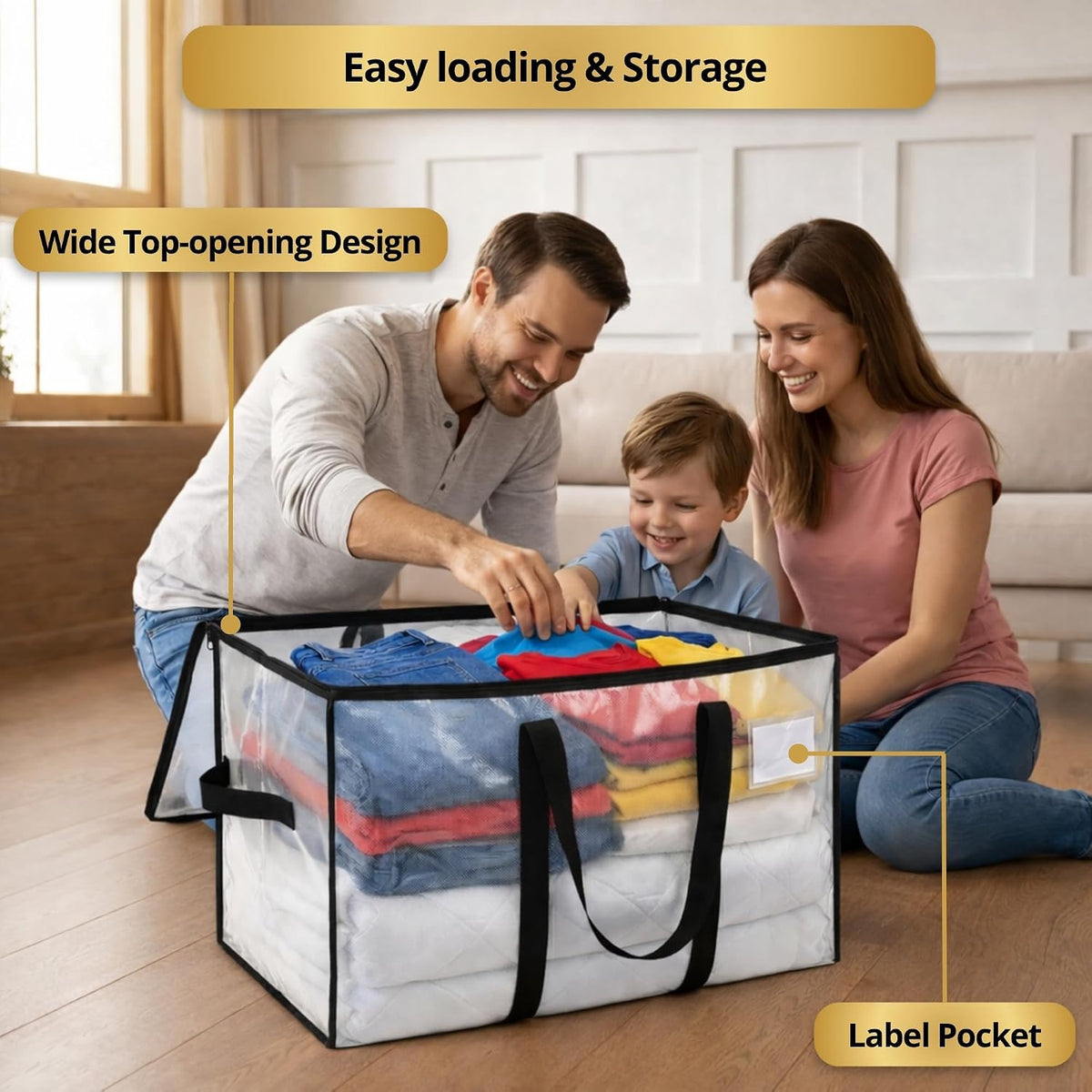 Comforter Storage Bags with Zipper and Handles (90L) - Extra Large Heavy Duty Moving Bags, Waterproof Blanket & Clothes Storage Bags, Foldable Under Bed Storage Totes for Bedding, Closet, College Dorm